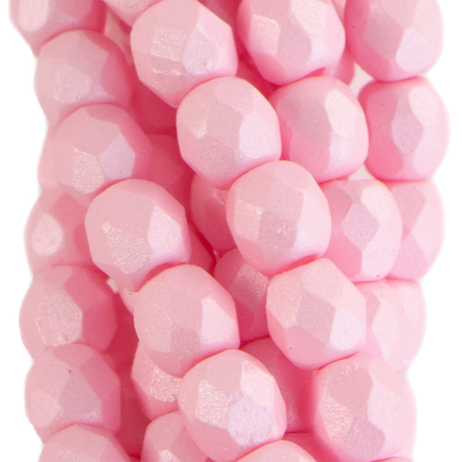 4mm Powdery Pastel Pink Czech Firepolish Faceted Glass Beads (50)