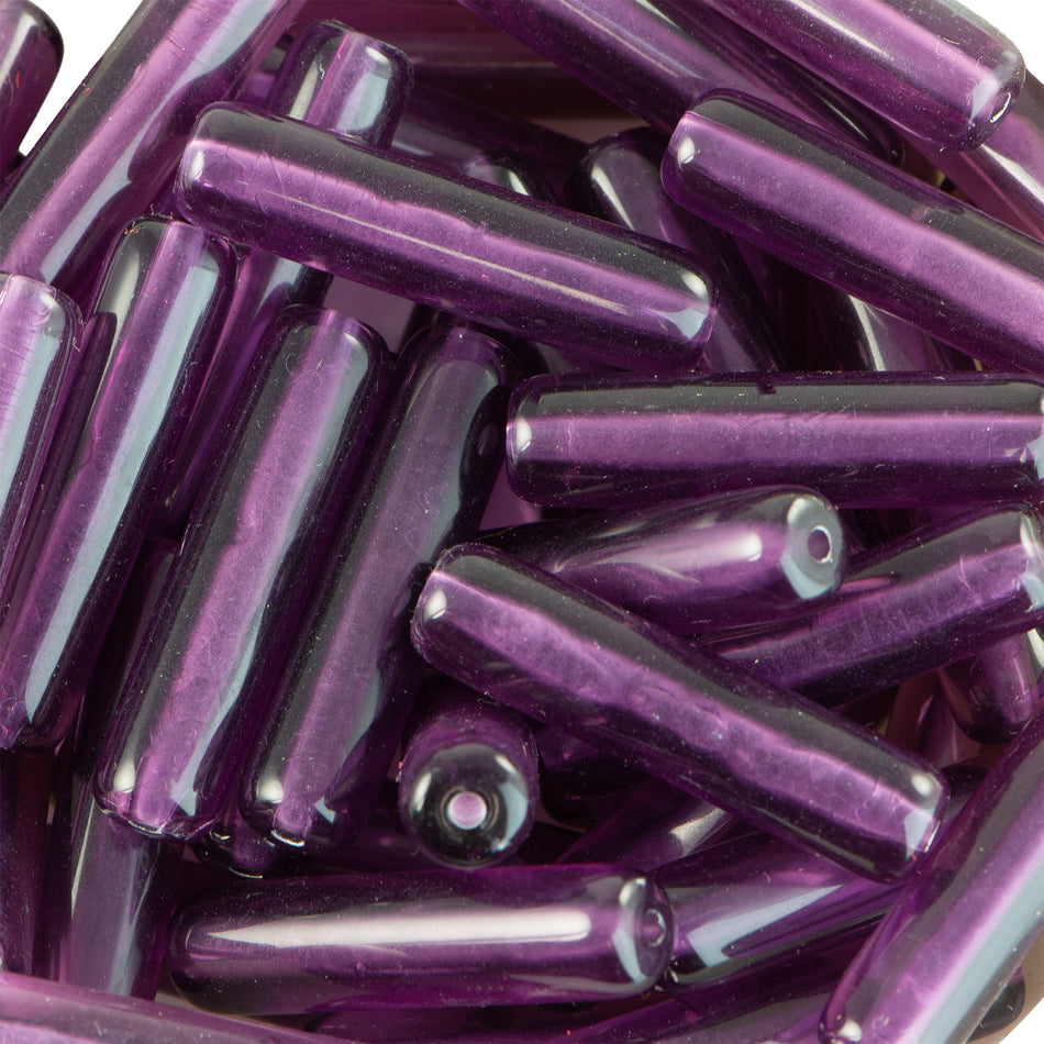 Translucent Purple Plastic Tube Beads 31x8mm (6)