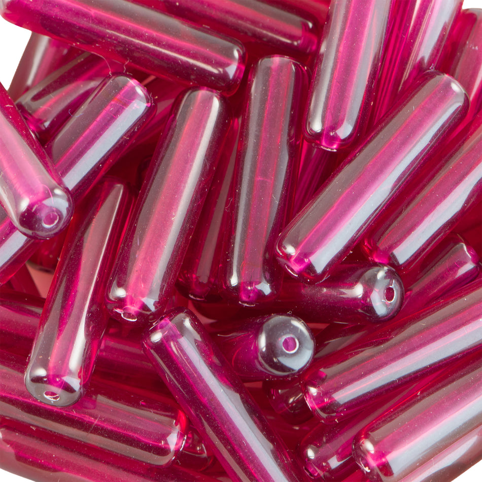 Translucent Fuchsia Plastic Tube Beads 31x8mm (6)