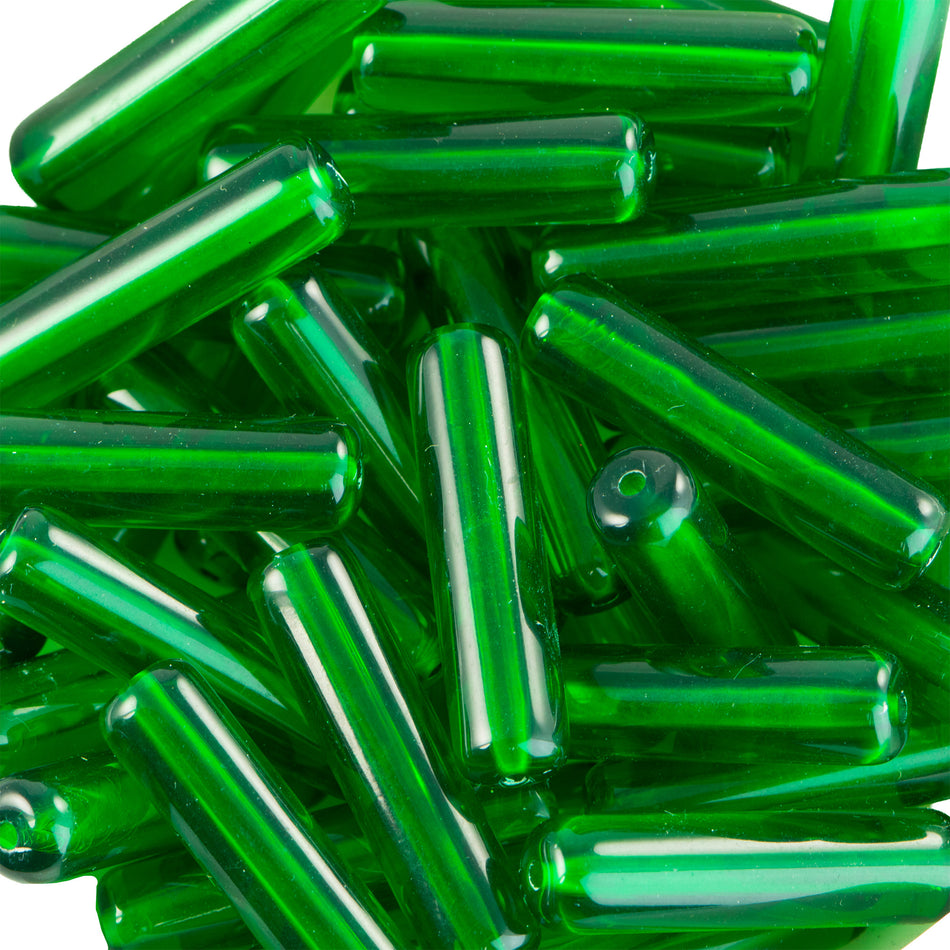 Translucent Green Plastic Tube Beads 31x8mm (6)