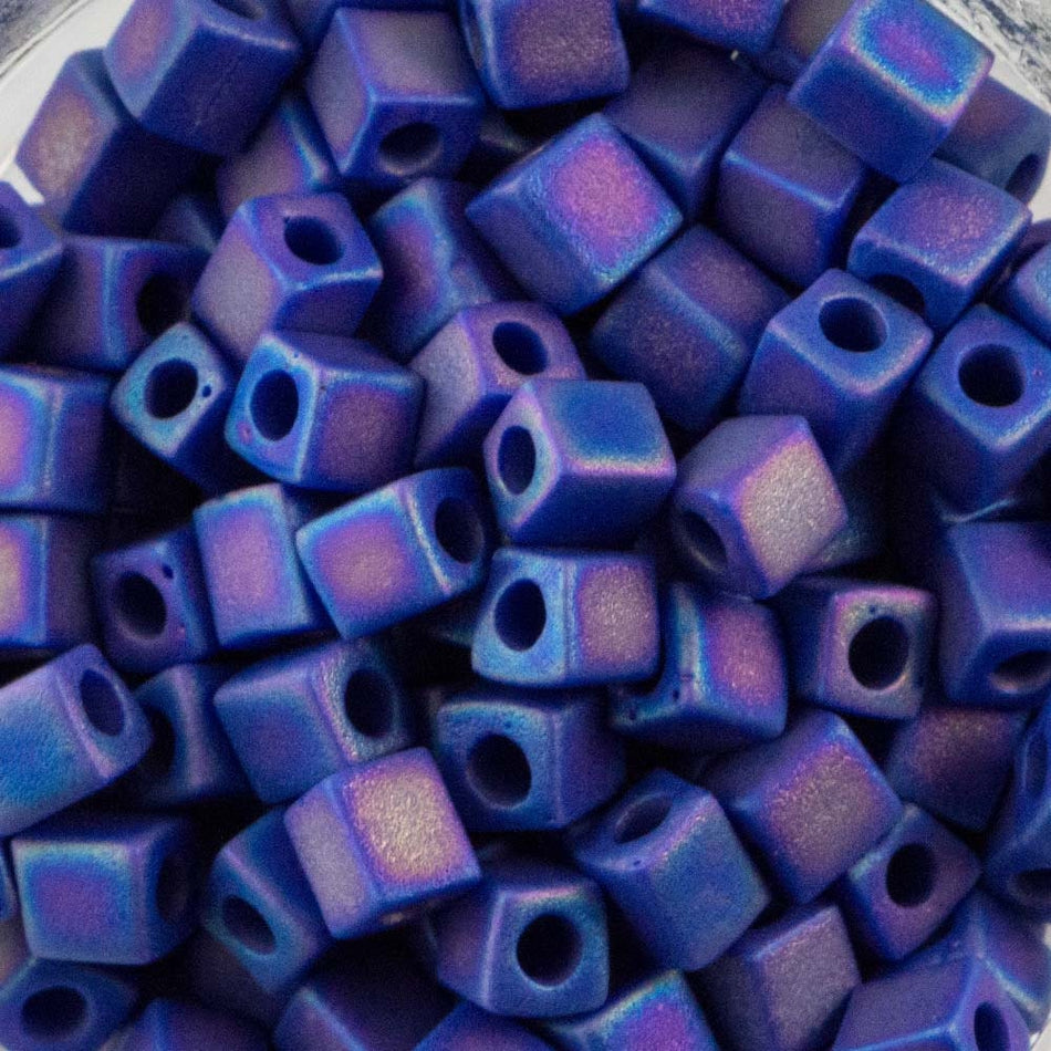 Opaque Dark Blue AB Miyuki Cube Seed Bead 4mm 20gm Tube SB4-414FR-TB