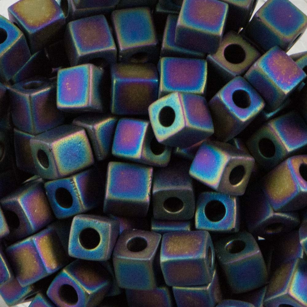 Opaque Frosted Rainbow Black Miyuki Cube Seed Bead 4mm 20gm Tube SB4-401FR-TB