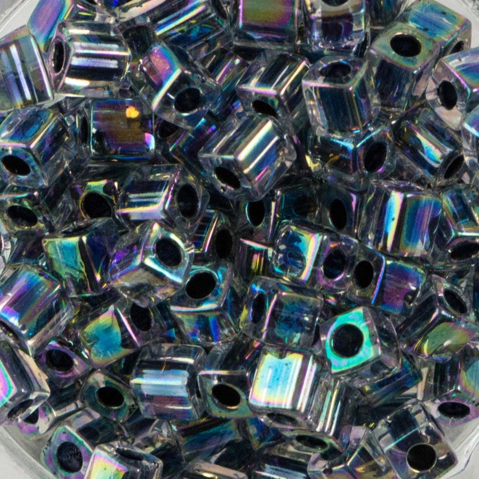 Metallic Noir Lined Crystal Miyuki Cube Seed Bead 4mm 20gm Tube SB4-283-TB