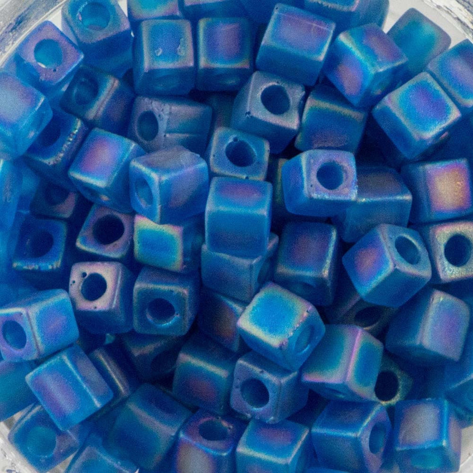 Matte TR Capri Blue AB Miyuki Cube Seed Bead 4mm 20gm Tube SB4-149FR-TB