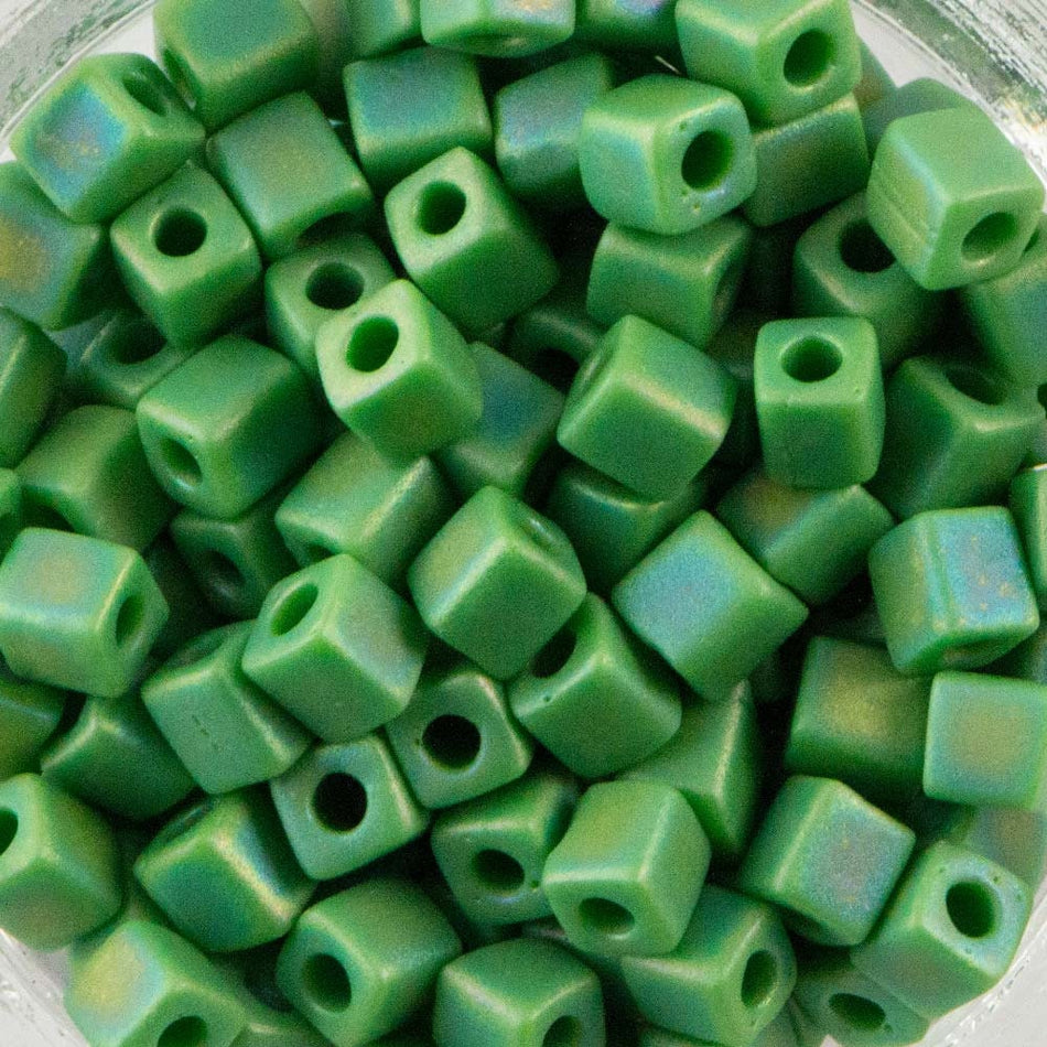 Opaque Green AB Miyuki Cube Seed Bead 4mm 20gm Tube SB4-411FR-TB