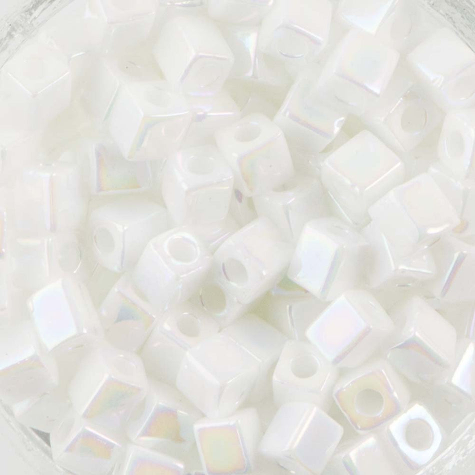 Rainbow Opaque White Miyuki Cube Seed Bead 4mm 20gm Tube SB4-402R-TB