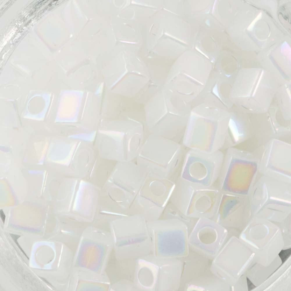 Rainbow Opaque Translucent White Miyuki Cube Seed Bead 4mm 20gm Tube SB4-550R-TB