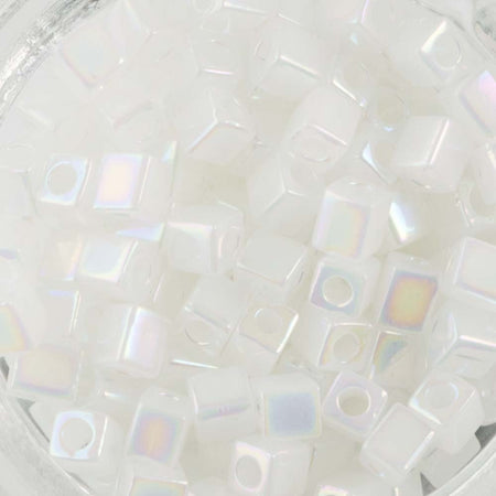 Rainbow Opaque Translucent White Miyuki Cube Seed Bead 4mm 20gm Tube SB4-550R-TB