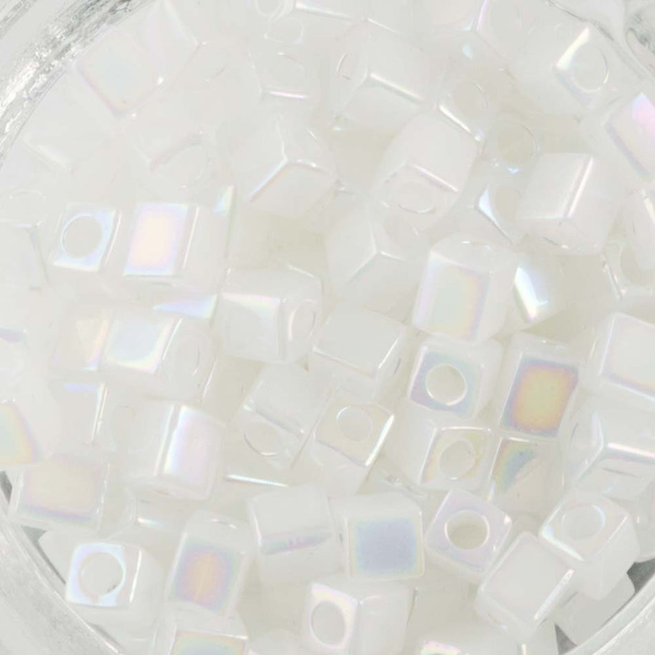 Rainbow Opaque Translucent White Miyuki Cube Seed Bead 4mm 20gm Tube SB4-550R-TB
