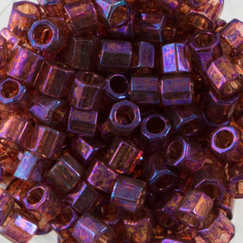 Transparent Raspberry AB Miyuki Hex Cut Seed Bead 8/0 6.8gm Tube DBLC-0104-TB