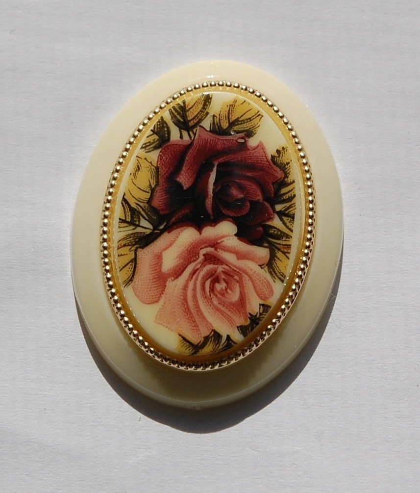 Vintage Ivory Large Pink Red Rose Cabochons 40mm X 30mm cab132B