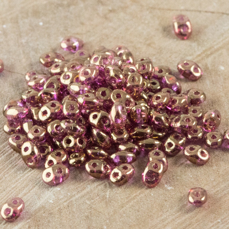 2/5MM MATUBO SUPERDUO Luster Transparent Gold / Amethyst Beads