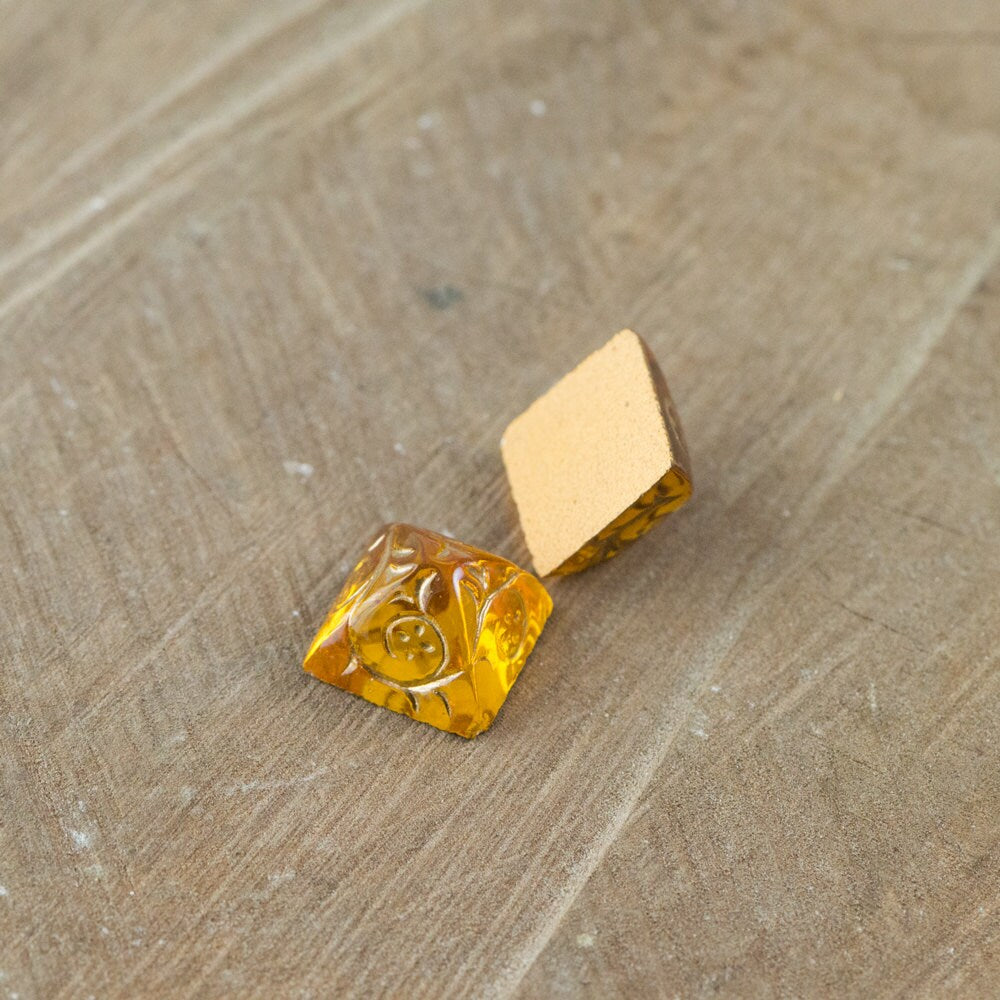 Topaz Glass with Gold Etched Pyramid Cabochons (2) cab580C