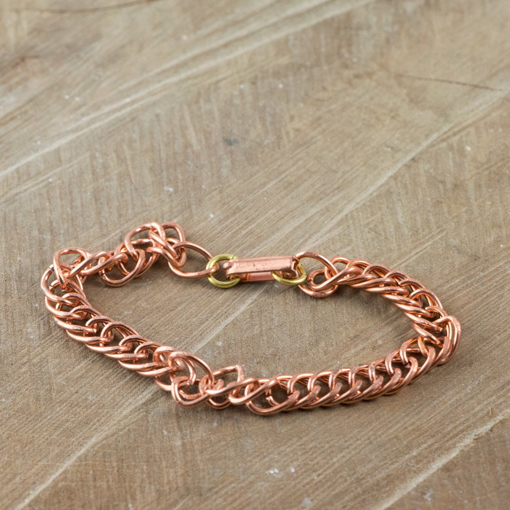 6 Vintage Copper Coated Bracelet Chains Fold Over Clasp Japan mtl277A