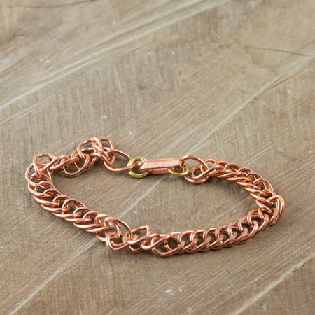 6 Vintage Copper Coated Bracelet Chains Fold Over Clasp Japan mtl277A