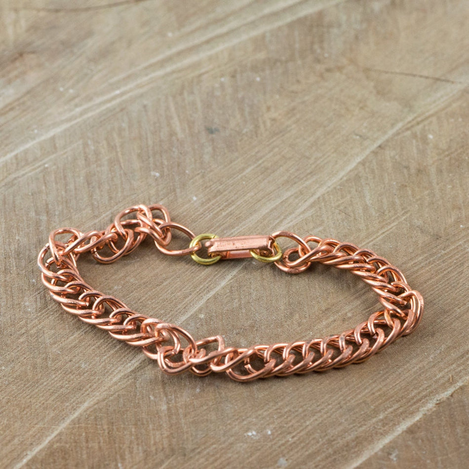 6 Vintage Copper Coated Bracelet Chains Fold Over Clasp Japan mtl277A