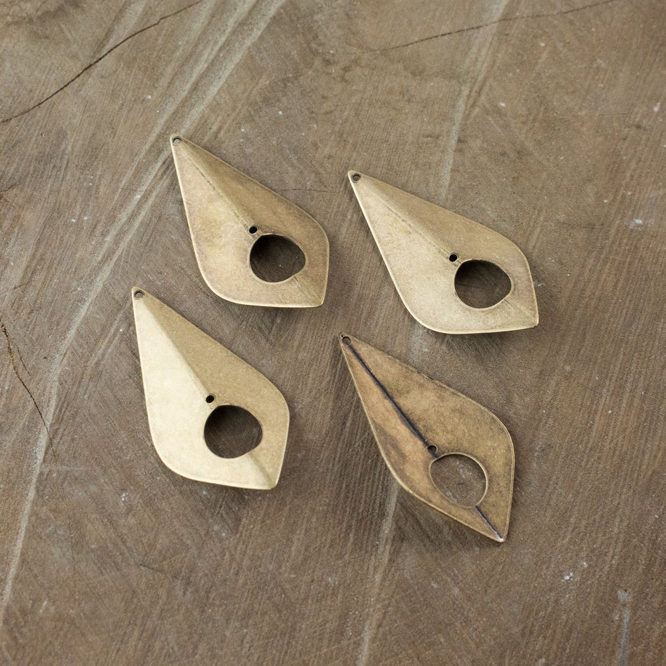 2 Hole Brass Ox Pinched Teardrop Pendant Findings (4) mtl382B