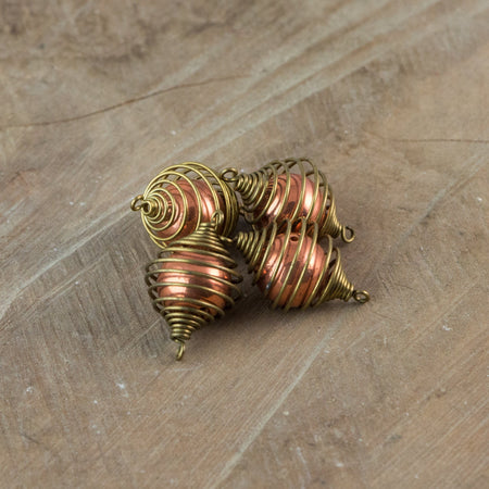 Vintage Raw Brass Cage with Acrylic Copper Bead Connector mtl364