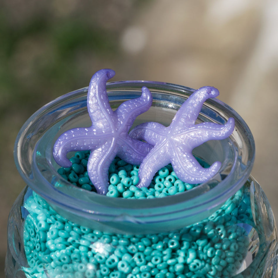 Vintage Large Purple Starfish Beads Pendant West German Plastic 45mm (2) bds858D