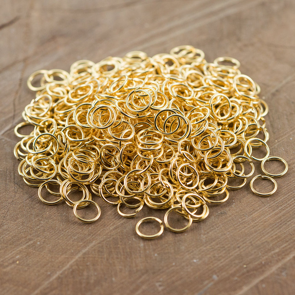 9mm OD Open Gold Plated Jump Rings 18 Gauge Made in the USA (100) fnd203D