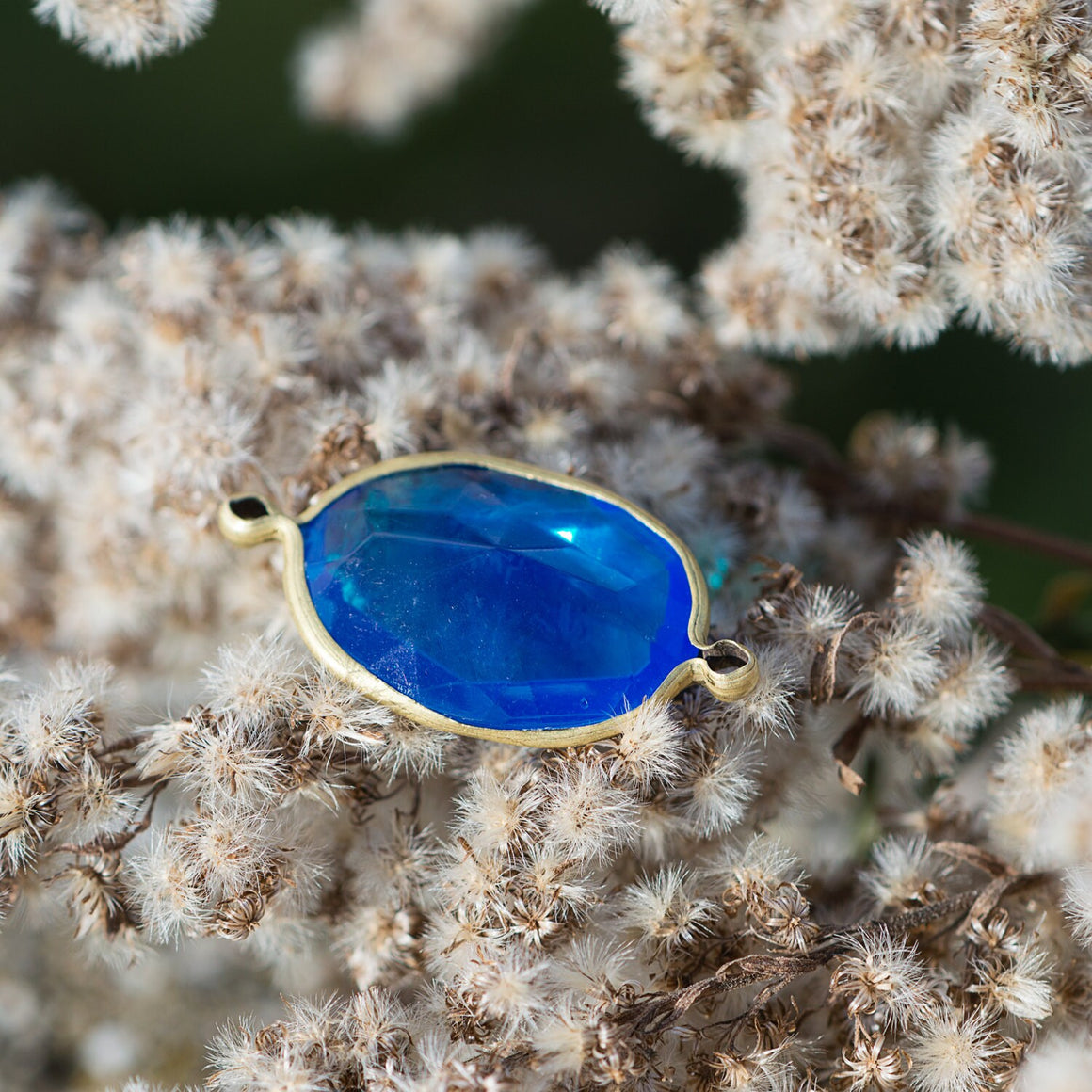 2 Loop Brass Channel Set Faceted Blue Acrylic Charms chr165A