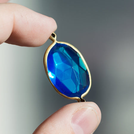 2 Loop Brass Channel Set Faceted Blue Acrylic Charms chr165A
