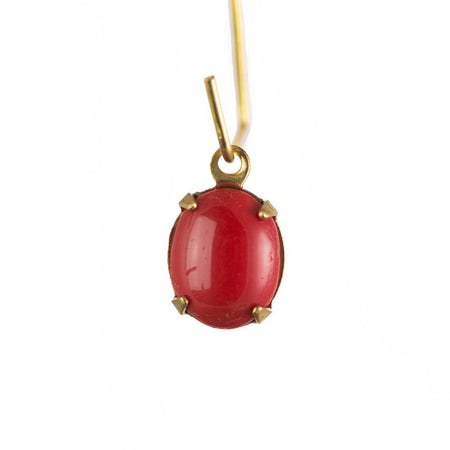 Vintage Opaque Red Oval Stones in 1 Loop Brass Setting ovl005F