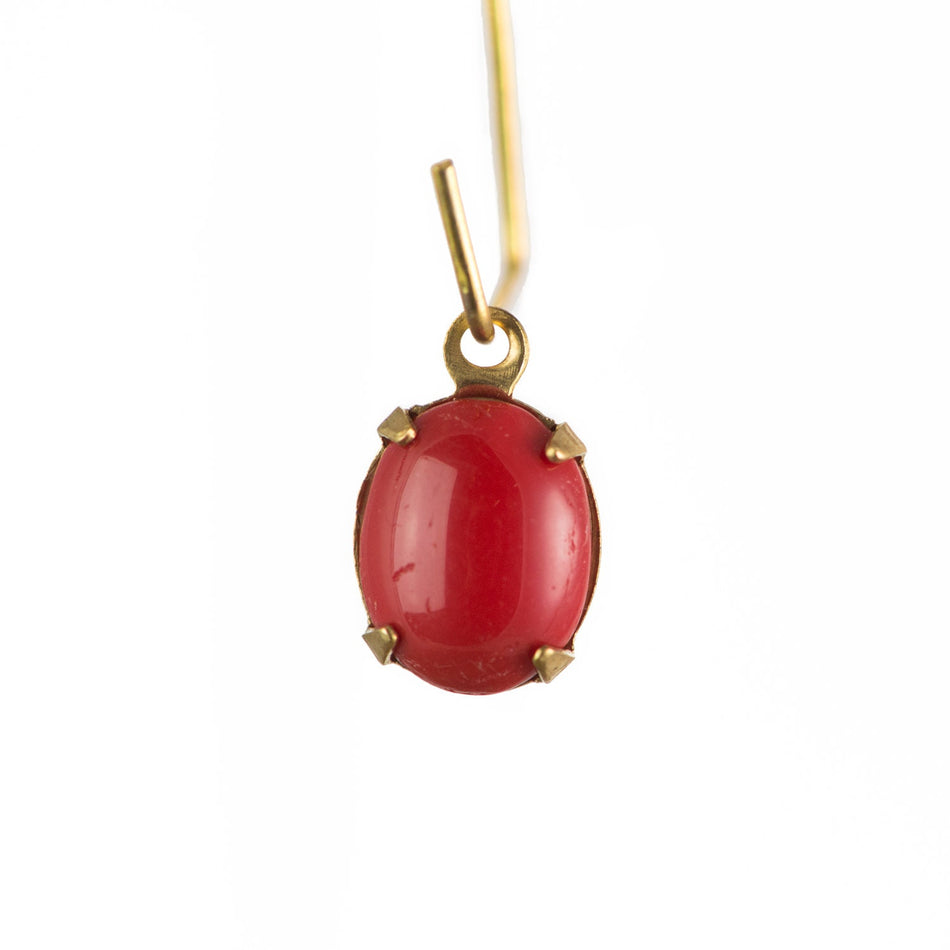 Vintage Opaque Red Oval Stones in 1 Loop Brass Setting ovl005F