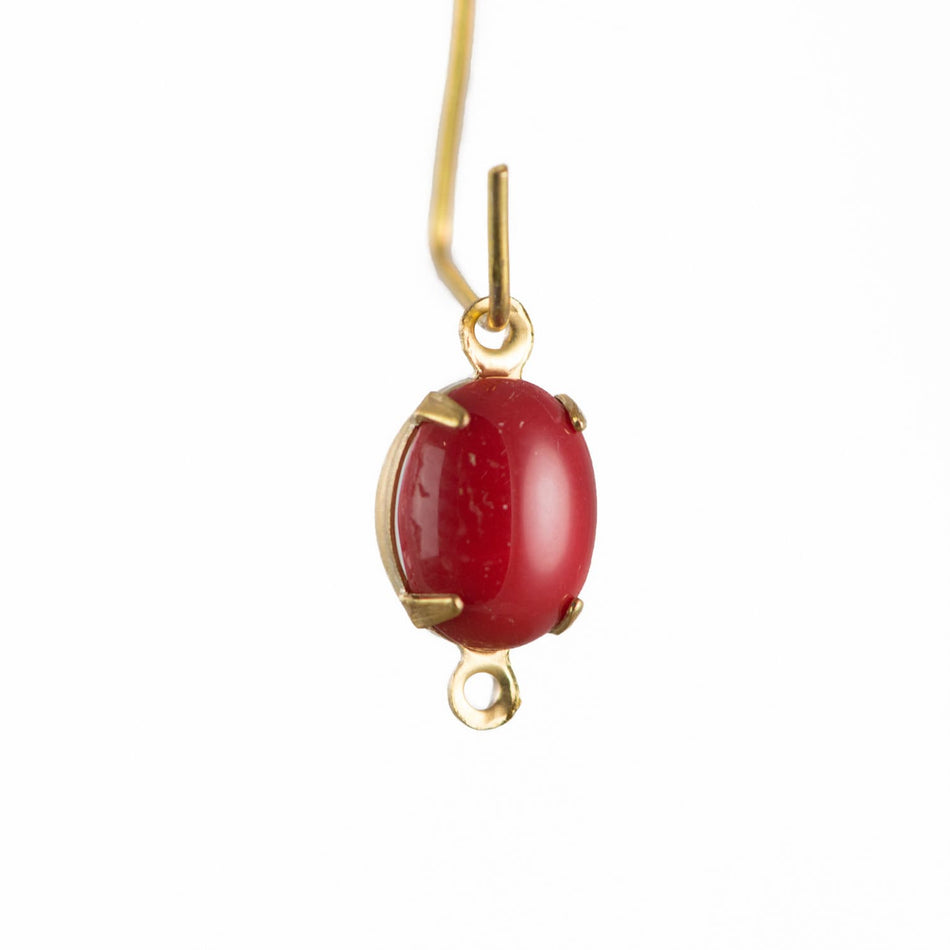 Vintage Opaque Red Oval Stones in 2 Loop Brass Setting ovl005F2