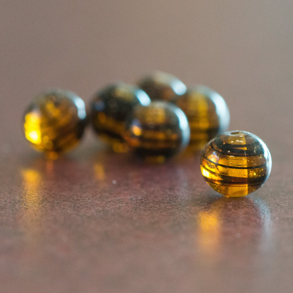 Vintage Tortoise Stripe Glass Beads Japan 8- 9mm (6) jpn005G
