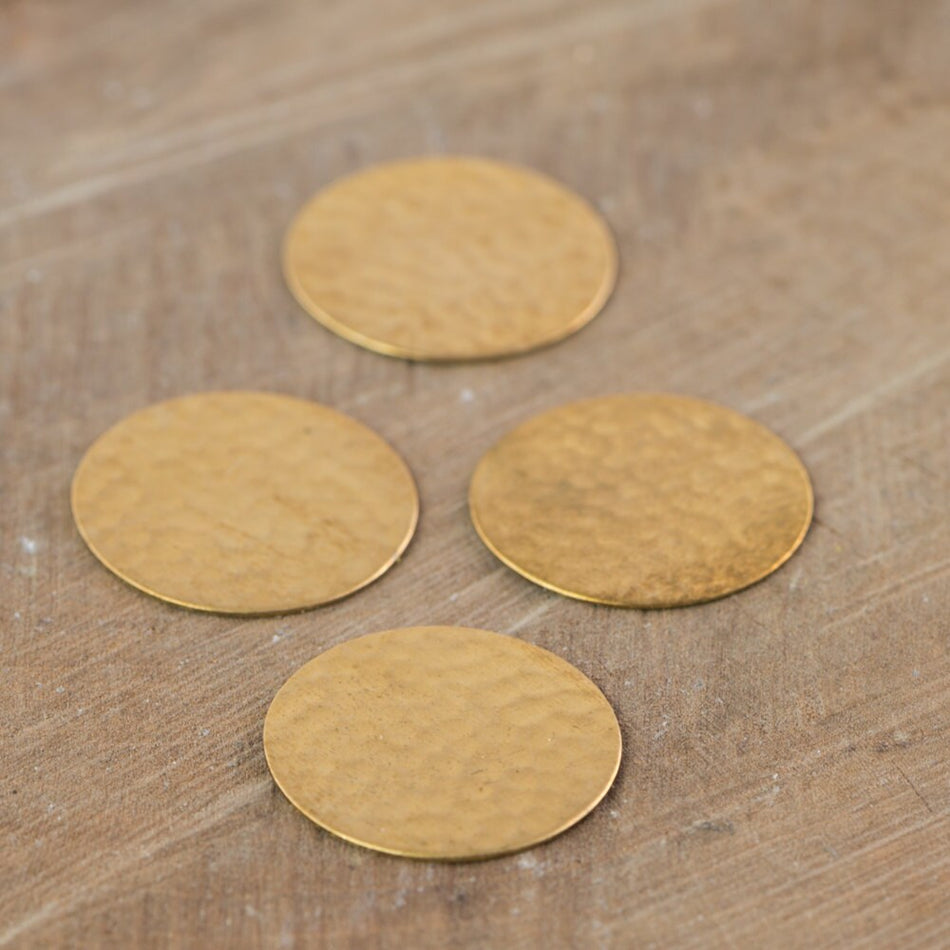 No Hole Raw Brass Hammered Circle Pendants 23mm (4) mtl297F