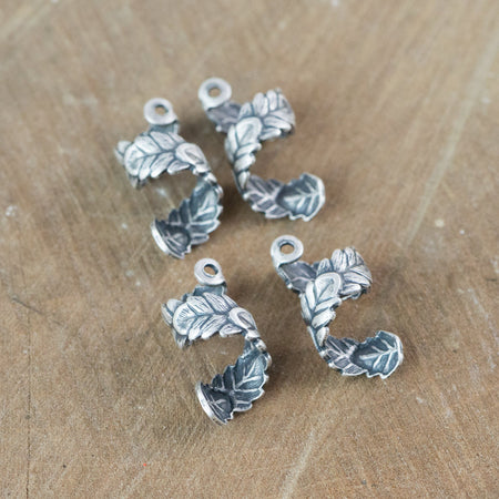 Sterling Silver Ox Etched Coiled Leaf Design Drop Charm 19mmx9mm (4) mtl370C