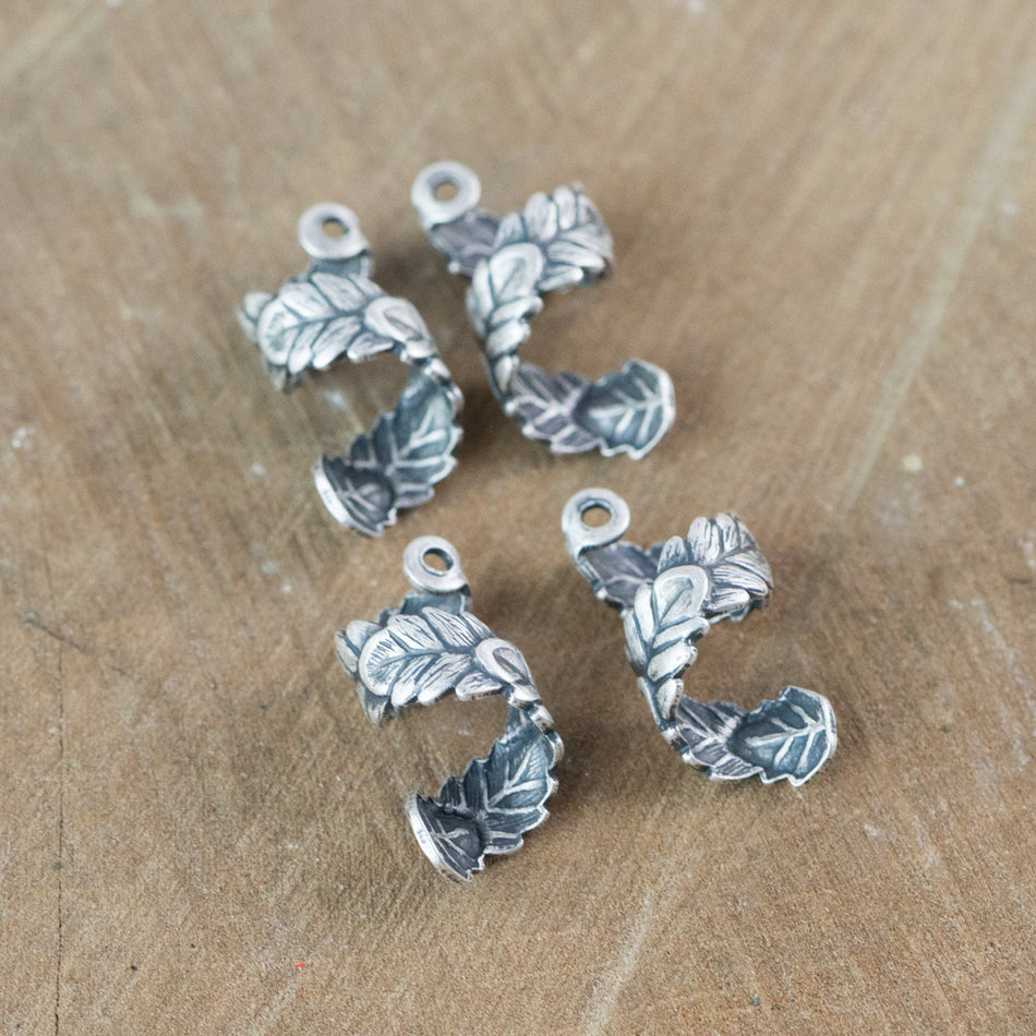 Sterling Silver Ox Etched Coiled Leaf Design Drop Charm 19mmx9mm (4) mtl370C