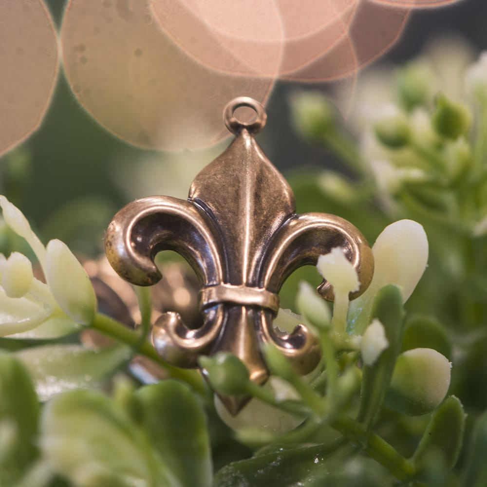 Brass Ox Fleur De Lis Charm Pendant Drop with Loop (6) chr188C