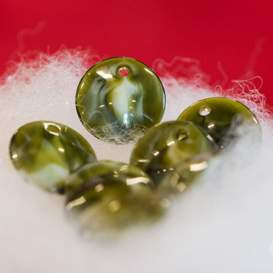 Vintage Olive Green Acrylic Marbled Disc Charms 16mm (8) chr102