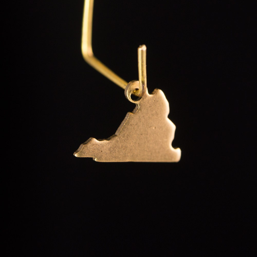 Raw Brass Virginia Blank State Charm Drops (6) chr228N