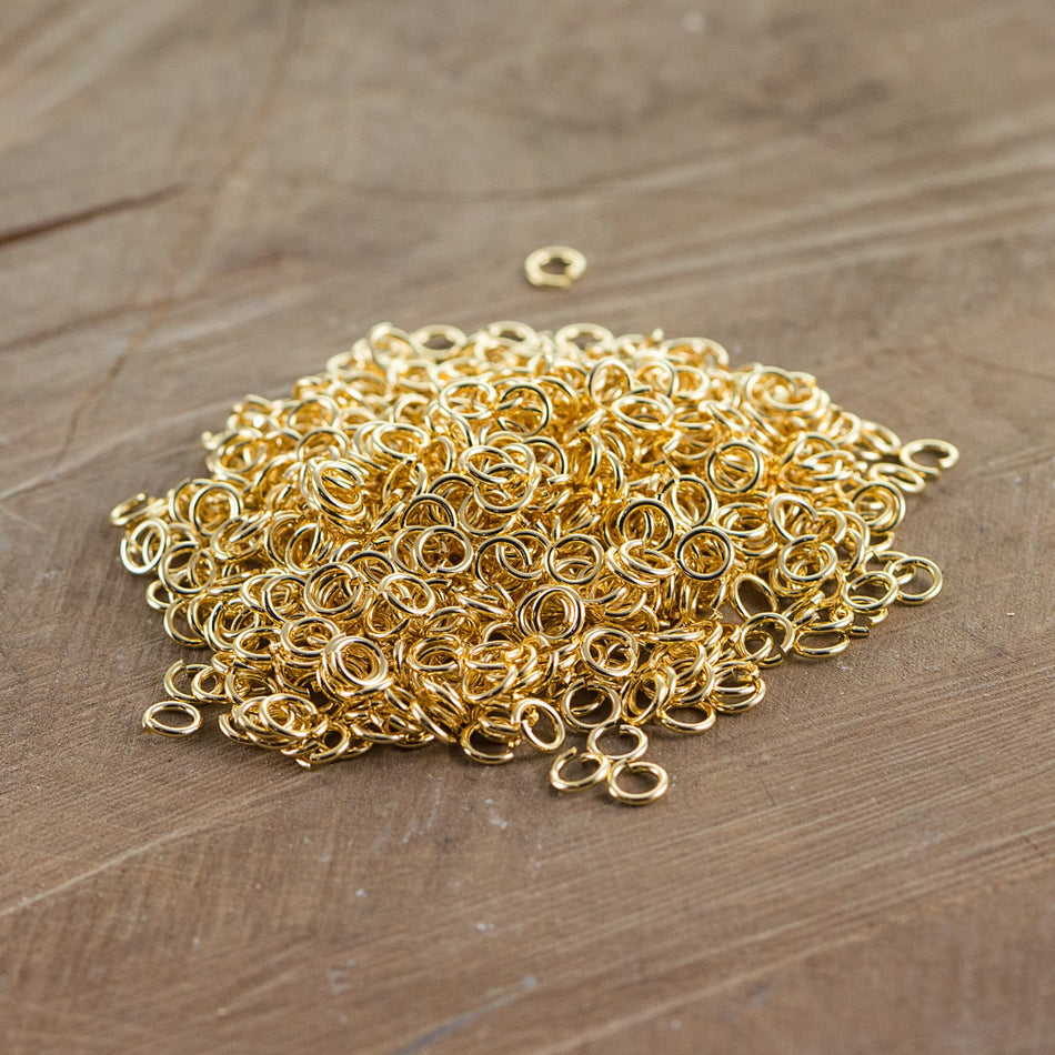 6mm OD Open Gold Plated Jump Rings 18 Gauge Made in the USA (100) fnd200D