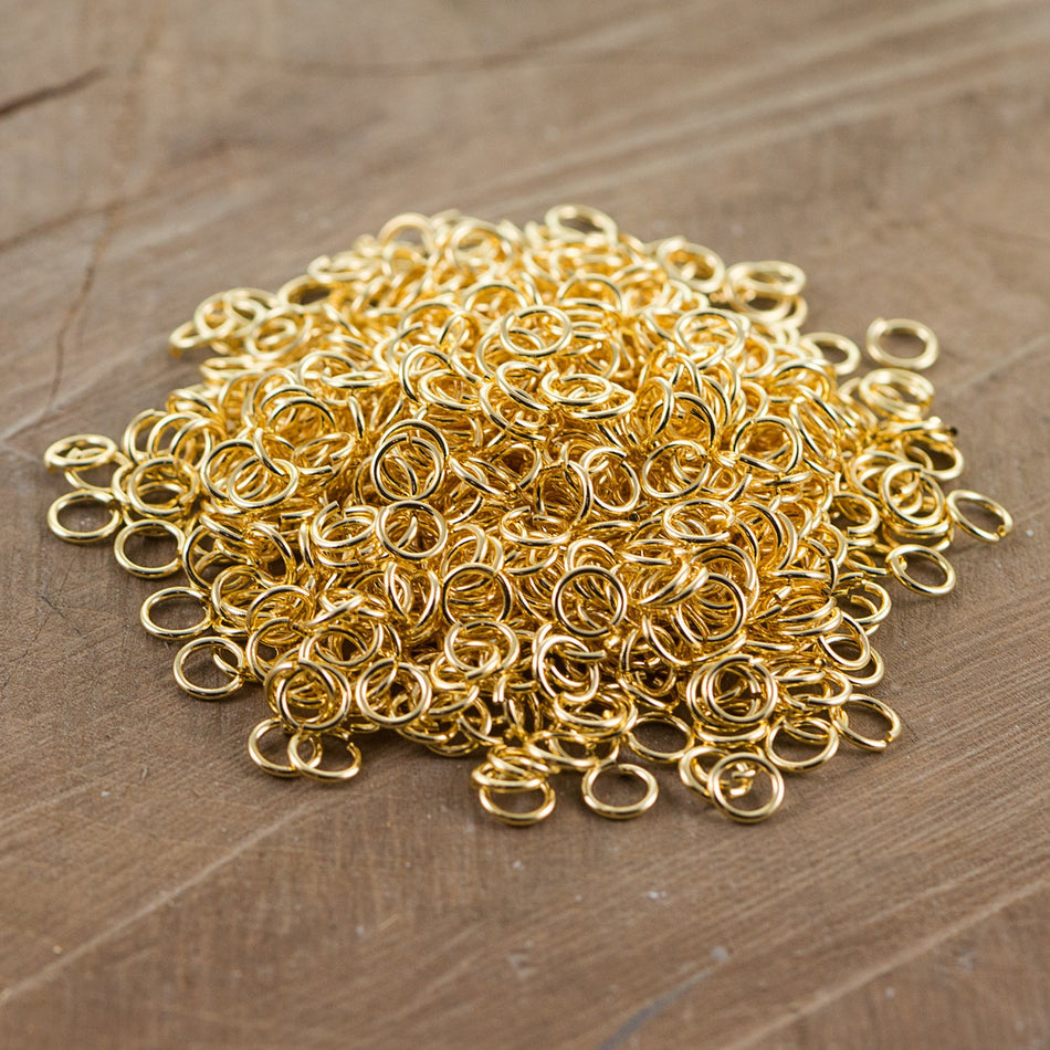 7mm OD Open Gold Plated Jump Rings 18 Gauge Made in the USA (100) fnd201D