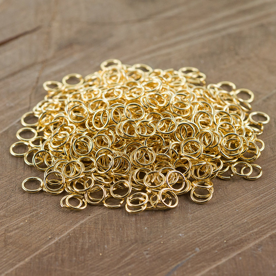 8mm OD Open Gold Plated Jump Rings 18 Gauge Made in the USA (100) fnd202D