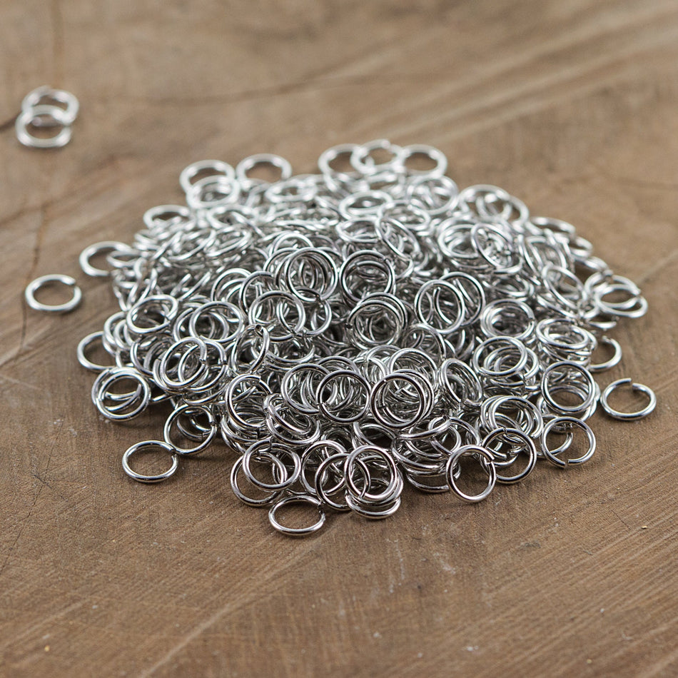 8mm OD Open Shiny Silver Plated Jump Rings 18 Gauge Made in the USA (100) fnd202E