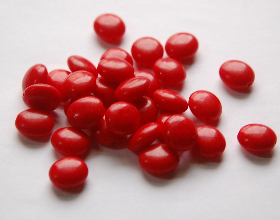 Vintage German Opaque Red Oval Coin Glass Beads 14mm grm043