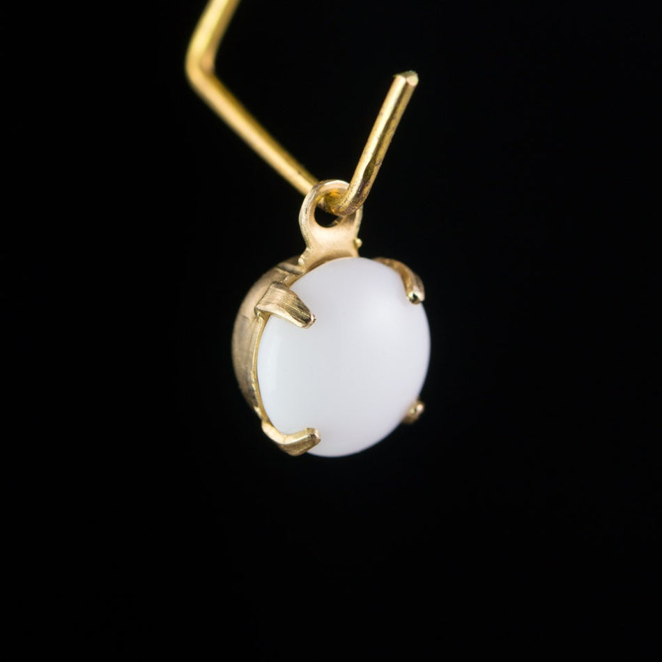 Vintage White Glass Stone 1 Loop Brass Setting Drops rnd001D