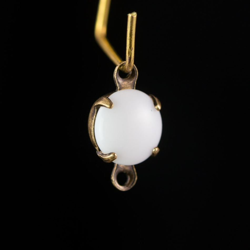 White Glass Stone Brass 2 Loop Brass Ox Setting Drops rnd007D2