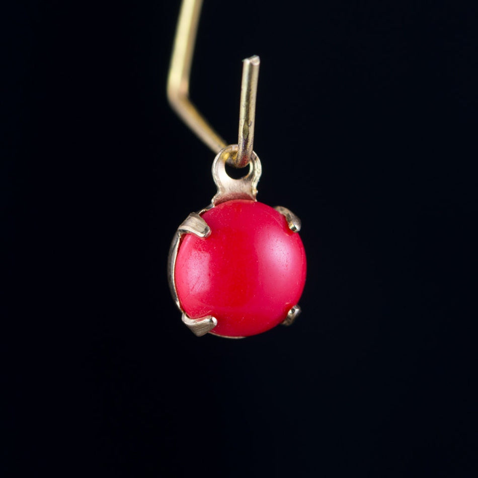 Vintage Red Glass Stone in 1 Loop Brass Setting Drops rnd001A