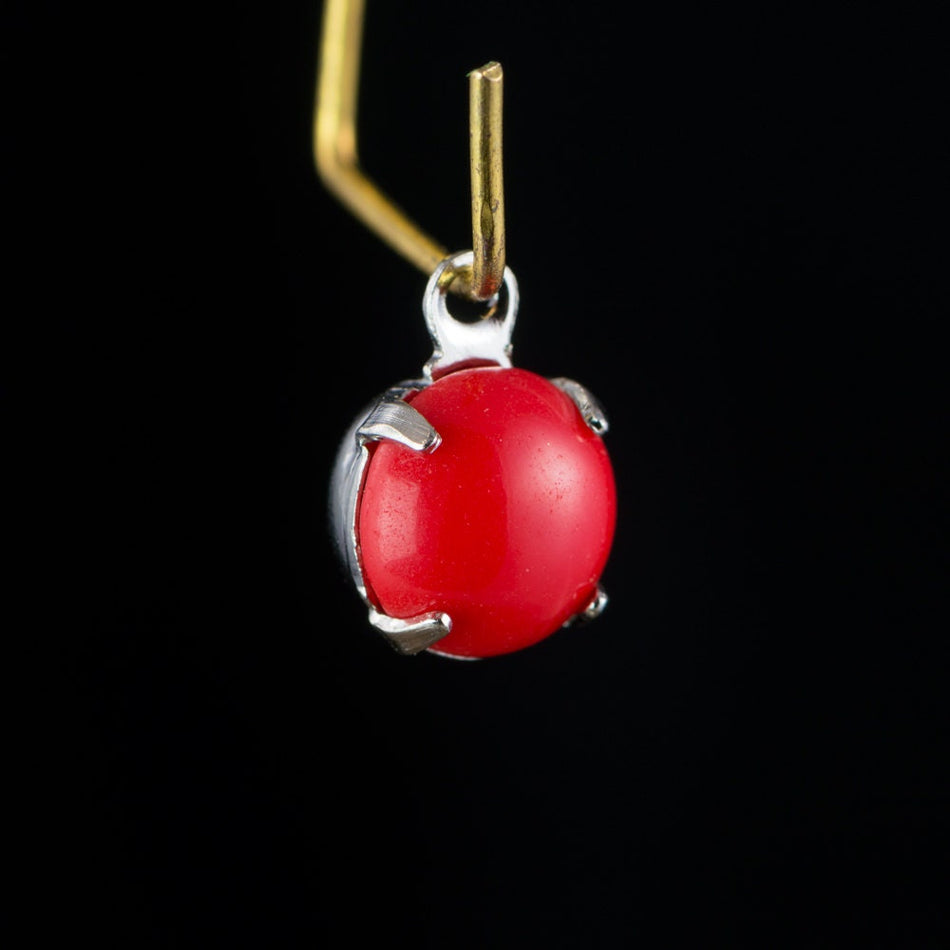 Vintage Red Glass Stone 1 Loop Silver Plated Setting Drops rnd003A
