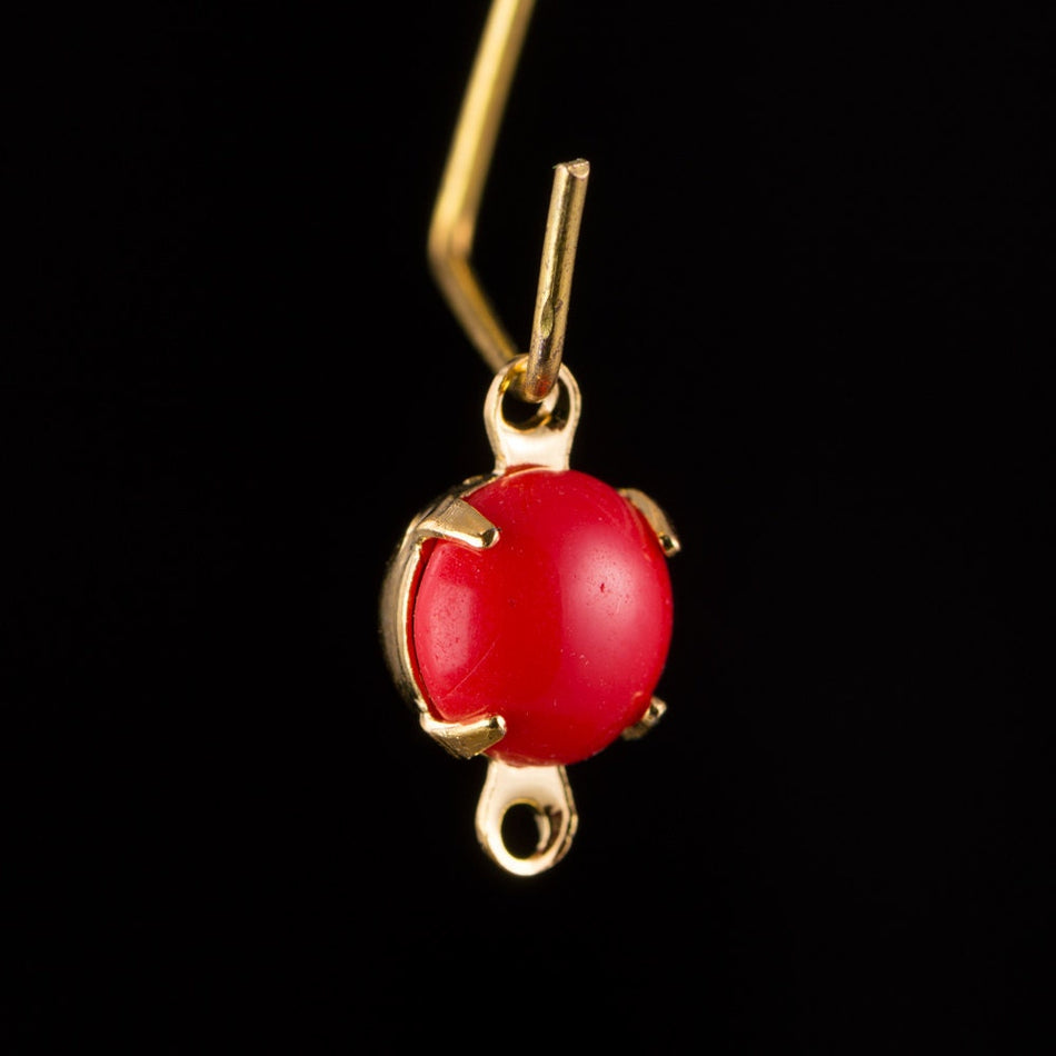 Red Glass Stone 2 Loop Gold Plated Setting Drops 7mm (6) rnd017A2