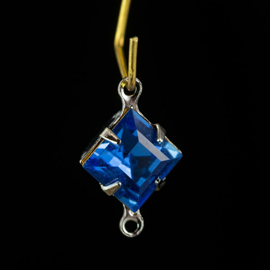 Sapphire Square Glass Stones 2 Loop Silver Setting 8mm squ008RR2