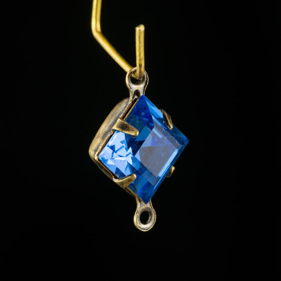 Sapphire Blue Square Glass Stones 2 Loop Brass Ox Setting 8mm (6) squ017RR2