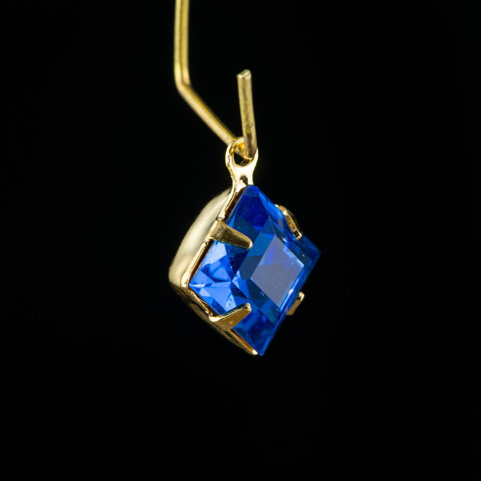 Sapphire Blue Square Glass Stones 1 Loop Gold Setting 8mm (6) squ018RR