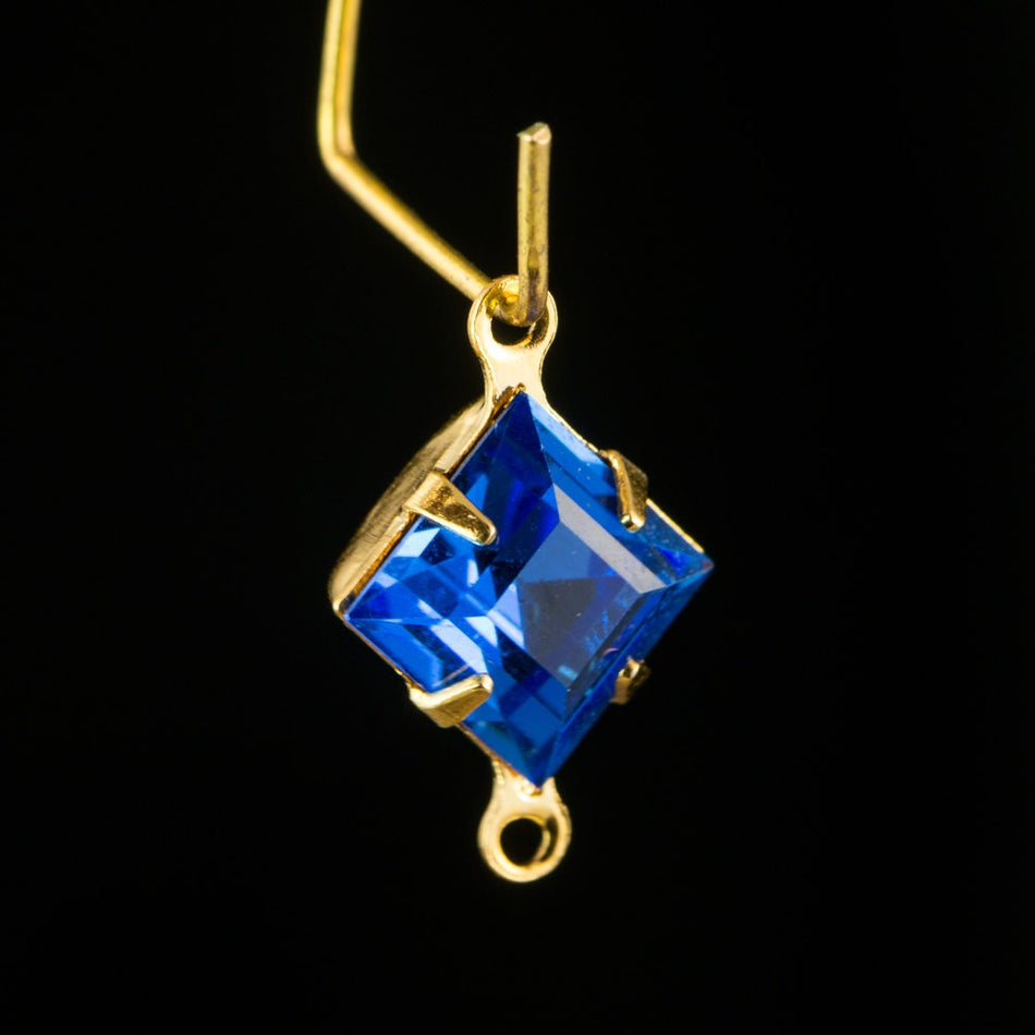 Sapphire Blue Square Glass Stones 2 Loop Gold Setting 8mm (6) squ018RR2